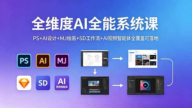 (18464期)全维度AI全能系统课,PS+AI设计+MJ绘画+SD工作流+AI视频智能体全覆盖可落地 (18464期)全维度AI全能系统课,PS+AI设计+MJ绘画+SD工作流+AI视频智能体全覆盖可落地