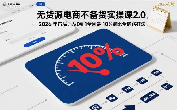 无货源电商不备货实操课2.0，2026年布局，从0到1全网最低10%费比全链路打法【更新26年5月19日】-卓越网创