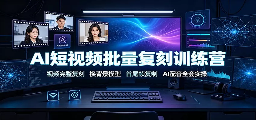 AI短视频批量复刻训练营：视频完整复刻，换背景模型、首尾帧复制、AI配音全套实操-卓越网创