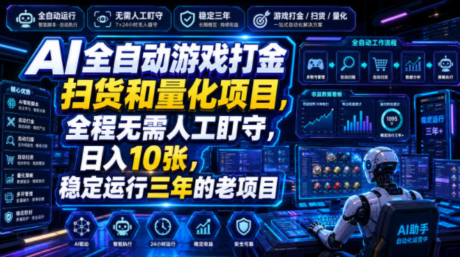 AI全自动游戏打金扫货和量化项目，全程无需人工盯守，日入10张，稳定运行三年的老项目【揭秘】-卓越网创