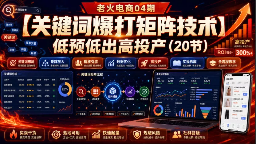 老火电商04期:【关键词爆打矩阵技术】低预低出高投产(20节)-卓越网创