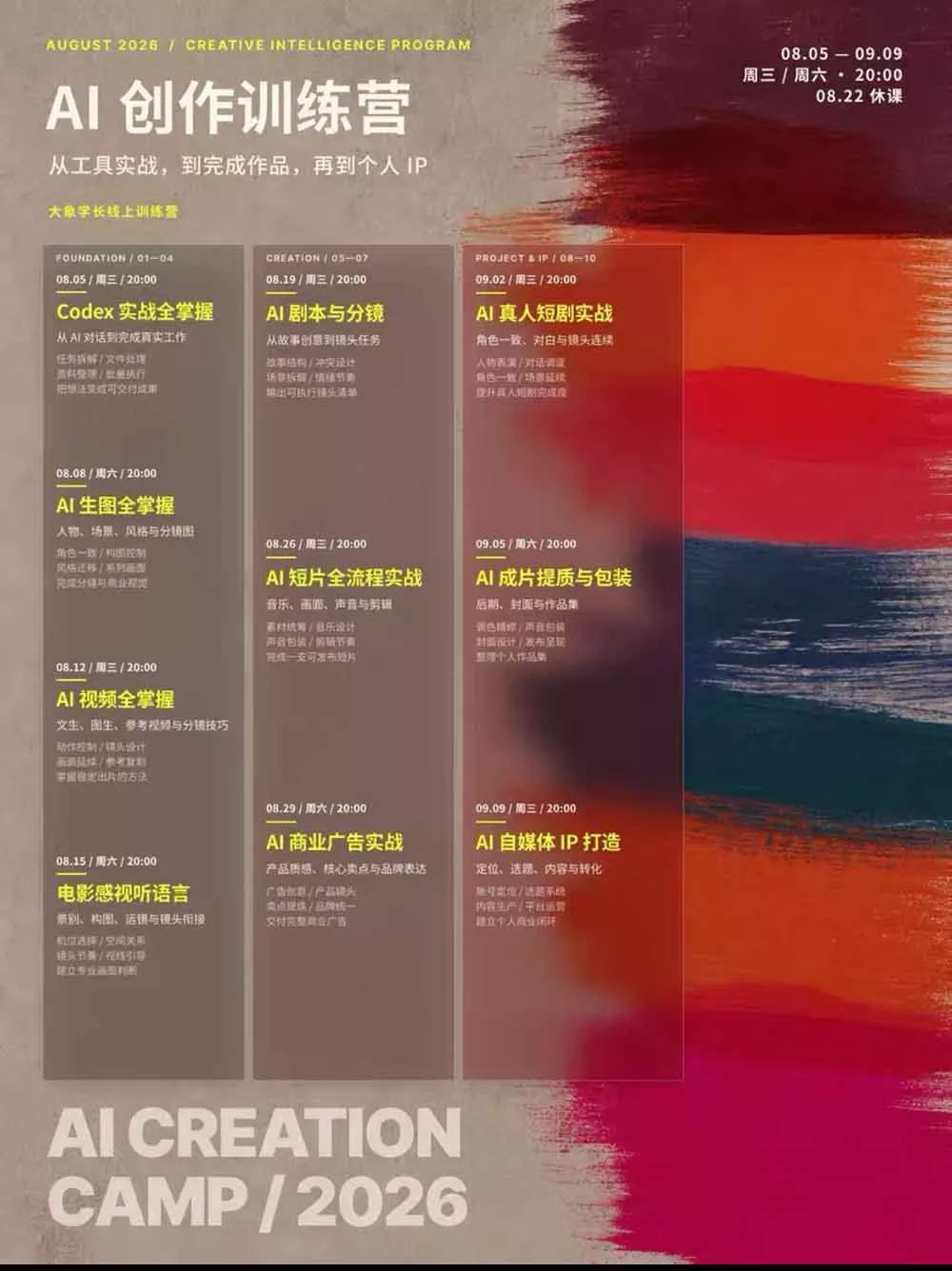 AI+创作训练营26年第5期-更新：从Codex、AI生图视频到剧本分镜与电影感短片，跑通个人IP商业闭环