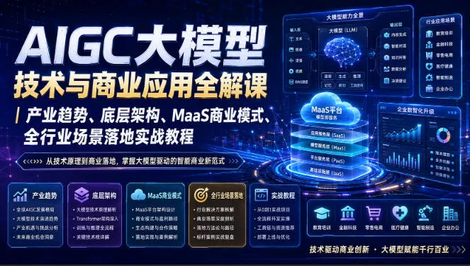 AIGC大模型技术与商业应用全解课｜产业趋势、底层架构、MaaS商业模式、全行业场景落地实战教程-卓越网创