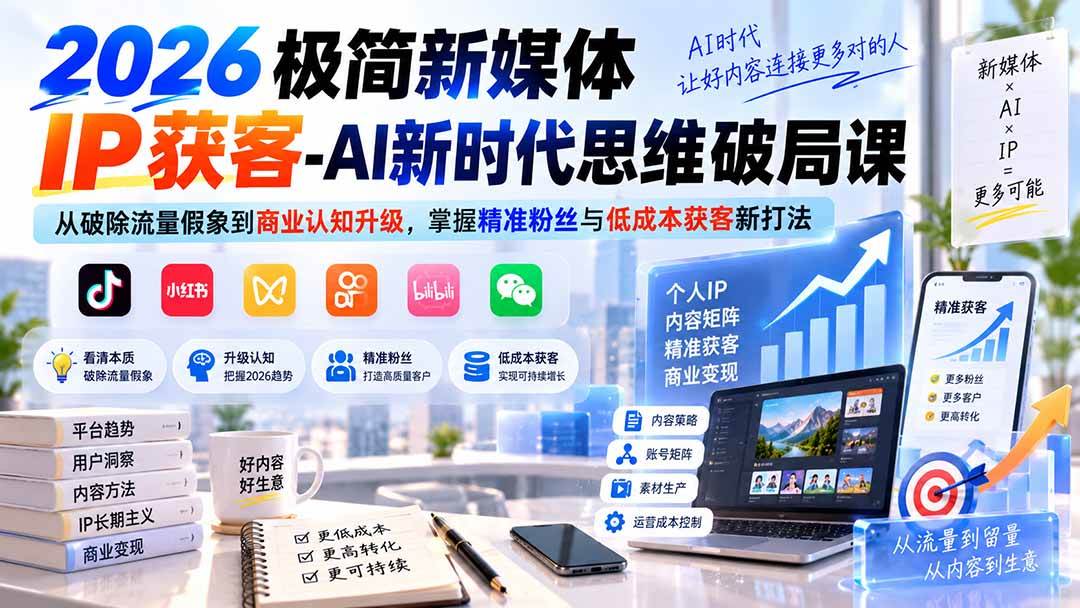 (20272期)2026极简新媒体IP获客-AI新时代思维破局课:从破除流量假象到商业认知升级,掌握精准粉丝与低成本获客新打法-卓越网创