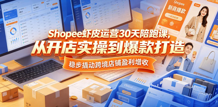 Shopee虾皮运营30天陪跑课,从开店实操到爆款打造,稳步撬动跨境店铺盈利增收 Shopee虾皮运营30天陪跑课,从开店实操到爆款打造,稳步撬动跨境店铺盈利增收