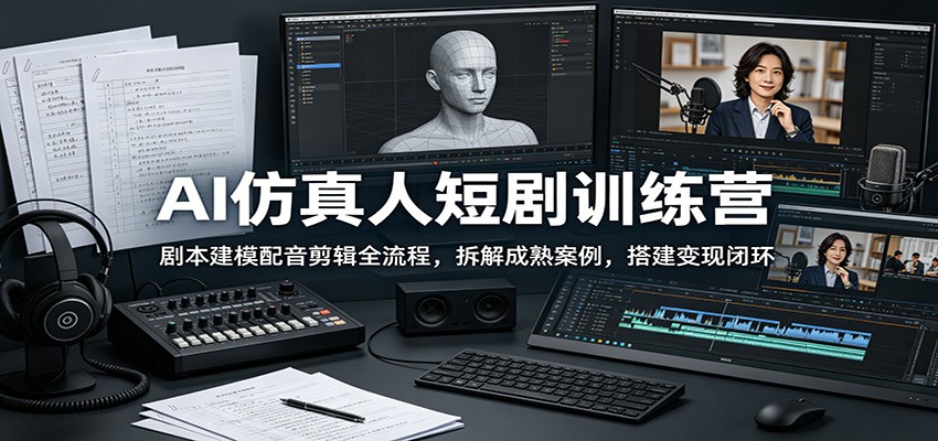 AI仿真人短剧训练营:剧本建模配音剪辑全流程,拆解成熟案例,搭建变现闭环 AI仿真人短剧训练营:剧本建模配音剪辑全流程,拆解成熟案例,搭建变现闭环