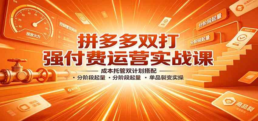 拼多多双打强付费运营实战课：成本托管双计划搭配，分阶段起量，单品裂变实操-卓越网创