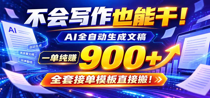 AI副业天花板：全自动出文，一单600+，免费接单群，小白当天上手收米-卓越网创