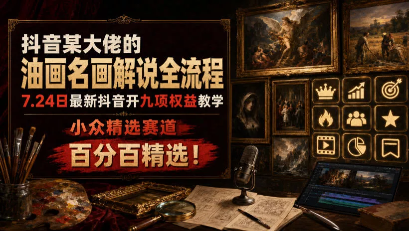 抖音某大佬的油画名画解说全流程,7.24日最新抖音开九项权益教学,小众精选赛道,百分百精选! 抖音某大佬的油画名画解说全流程,7.24日最新抖音开九项权益教学,小众精选赛道,百分百精选!
