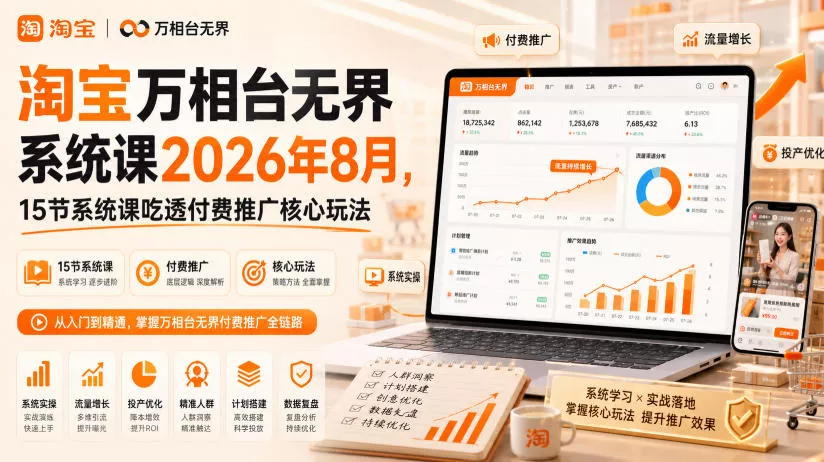 淘宝万相台无界系统课2026年8月,15节系统课吃透付费推广核心玩法 淘宝万相台无界系统课2026年8月,15节系统课吃透付费推广核心玩法