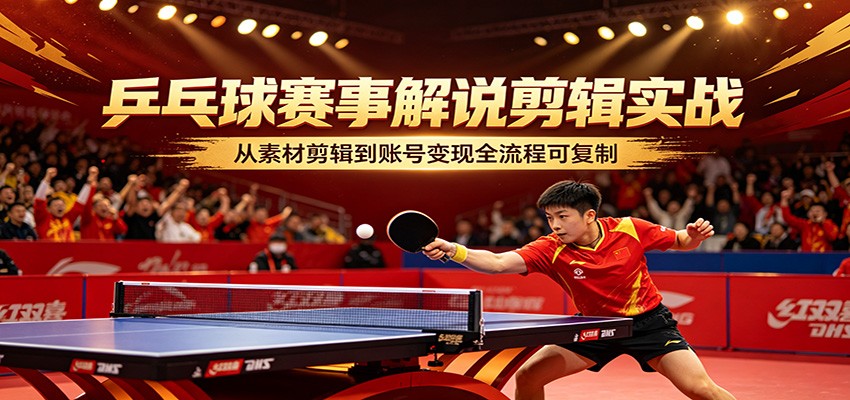 乒乓球赛事解说剪辑实战，从素材剪辑到账号变现全流程可复制-卓越网创