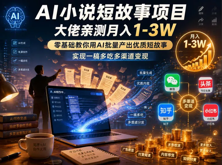 AI小说短故事项目,大佬亲测月入1-3W,零基础教你用AI批量产出优质短故事,实现一稿多吃多渠道变现(更新0624) AI小说短故事项目,大佬亲测月入1-3W,零基础教你用AI批量产出优质短故事,实现一稿多吃多渠道变现(更新0624)