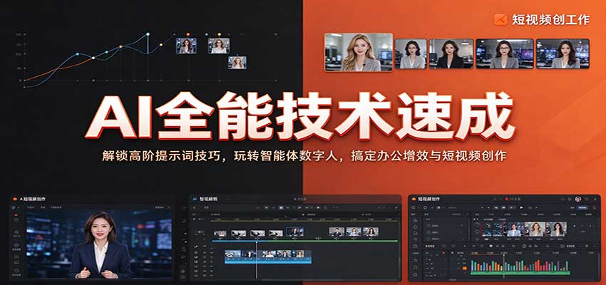 AI全能技术速成：解锁高阶提示词技巧，玩转智能体数字人，搞定办公增效与短视频创作-卓越网创
