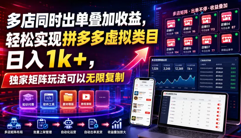 多店同时出单叠加收益,轻松实现拼多多虚拟类目日入1k+,独家矩阵玩法可以无限复制【揭秘】 多店同时出单叠加收益,轻松实现拼多多虚拟类目日入1k+,独家矩阵玩法可以无限复制【揭秘】