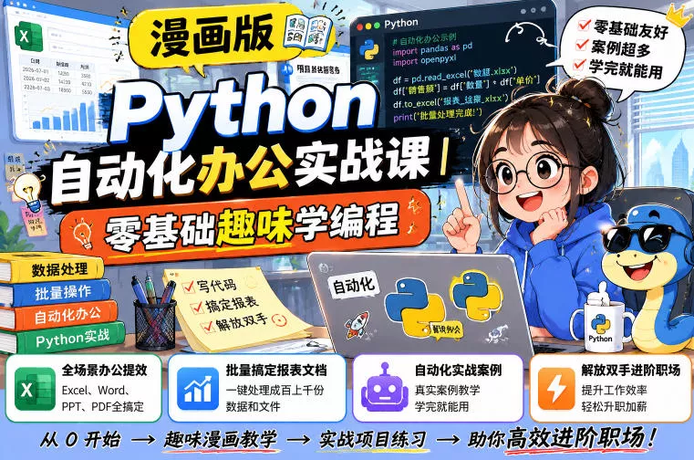 漫画版Python自动化办公实战课|零基础趣味学编程,全场景办公提效、批量搞定报表文档、解放双手进阶职场 漫画版Python自动化办公实战课|零基础趣味学编程,全场景办公提效、批量搞定报表文档、解放双手进阶职场