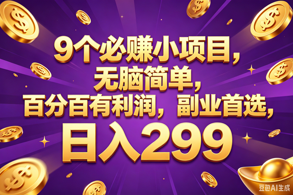 （18736期）9个必赚的小项目，百分百赚元子，无脑简单，副业首选，日入299+-卓越网创