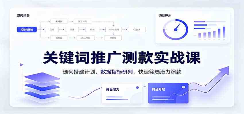 关键词推广测款实战课：选词搭建计划，数据指标研判，快速筛选潜力爆款-卓越网创