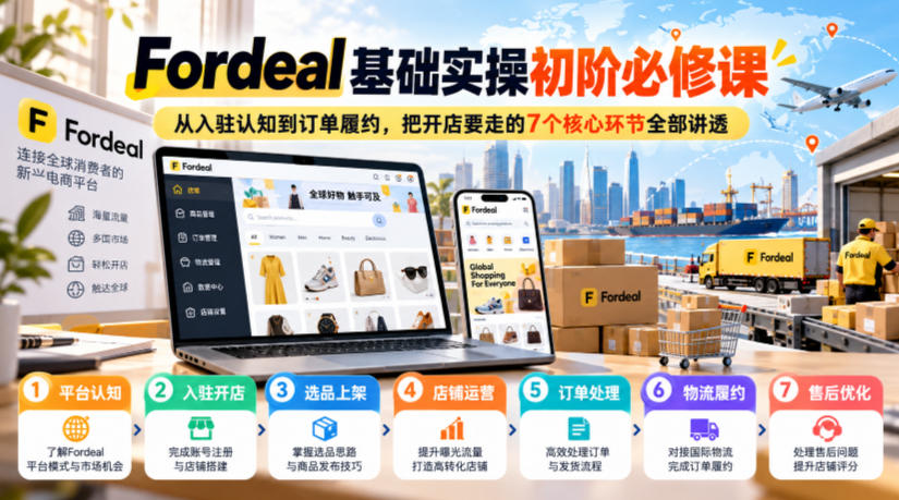 Fordeal基础实操初阶必修课，从入驻认知到订单履约，把开店要走的7个核心环节全部讲透-卓越网创