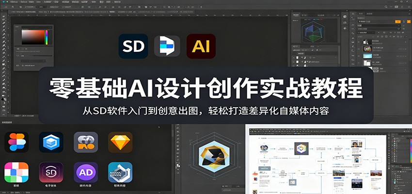 零基础AI设计创作实战教程：从SD软件入门到创意出图，轻松打造差异化自媒体内容-卓越网创