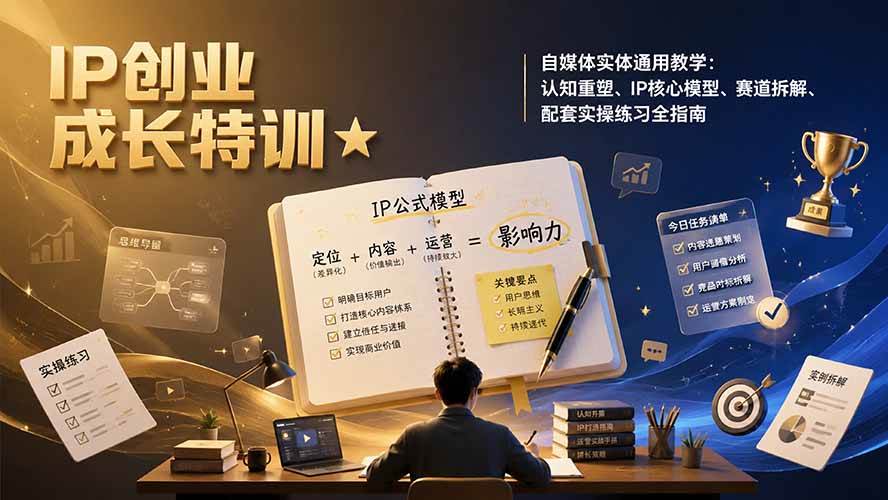 (19567期)IP创业成长特训★自媒体实体通用教学:认知重塑、IP核心模型、赛道拆解、配套实操练习全指南 (19567期)IP创业成长特训★自媒体实体通用教学:认知重塑、IP核心模型、赛道拆解、配套实操练习全指南