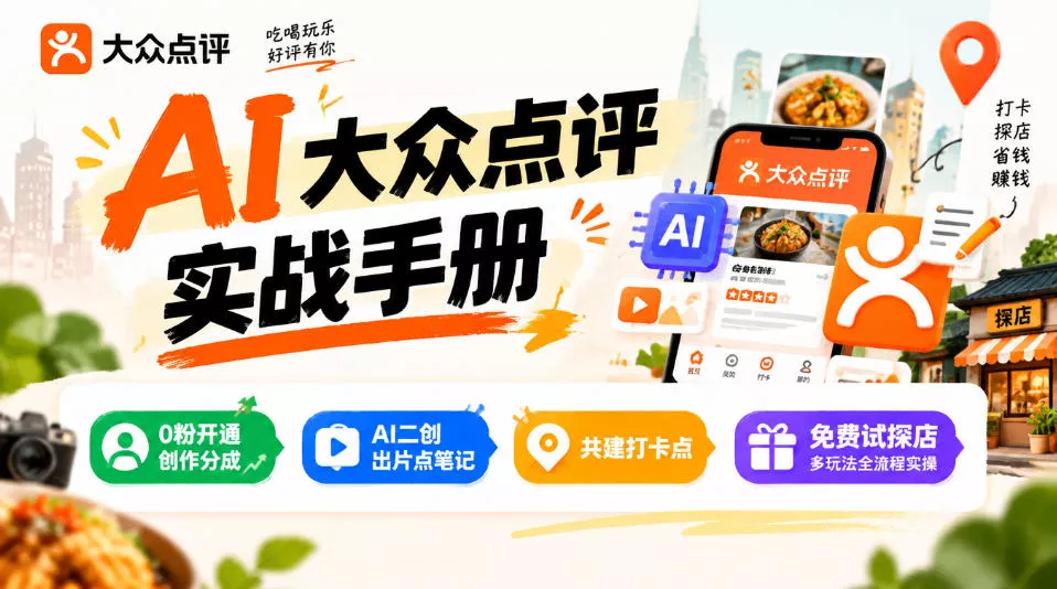 某局的AI大众点评实战手册,0粉开通创作分成、AI二创出片点笔记、共建打卡点、免费试探店多玩法全流程实操 某局的AI大众点评实战手册,0粉开通创作分成、AI二创出片点笔记、共建打卡点、免费试探店多玩法全流程实操