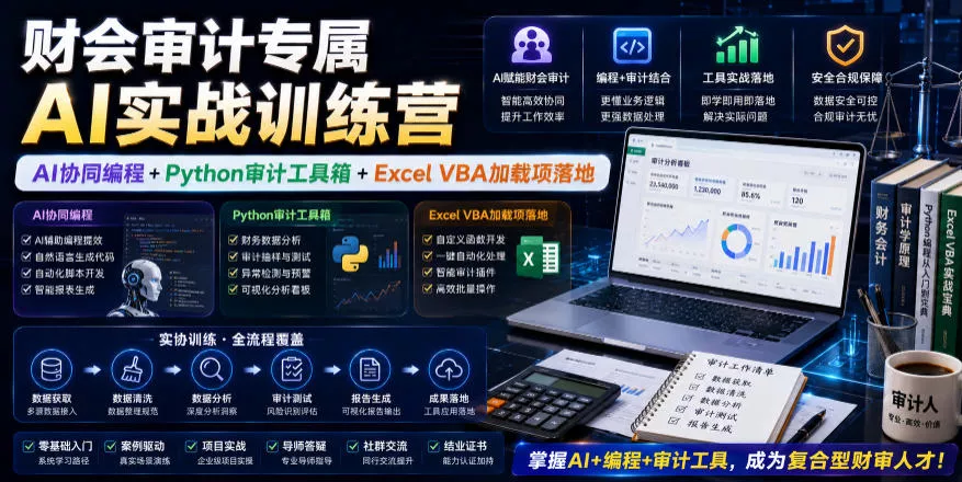 财会审计专属AI实战训练营｜AI协同编程+Python审计工具箱+Excel VBA加载项落地(更新0816)-卓越网创