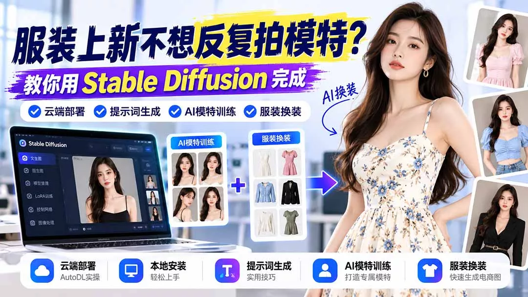服装上新不想反复拍模特？教你用Stable Diffusion完成云端部署、提示词生成、AI模特训练与换装-卓越网创
