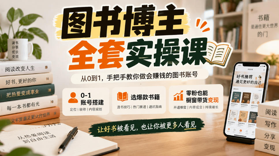 图书博主全套实操课，0‑1账号搭建，选爆款书籍，零粉也能橱窗带货变现-卓越网创