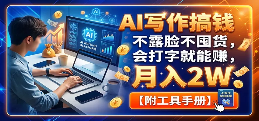 AI写作搞钱：不露脸不囤货，会打字就能赚，月入2W【附工具手册】-卓越网创