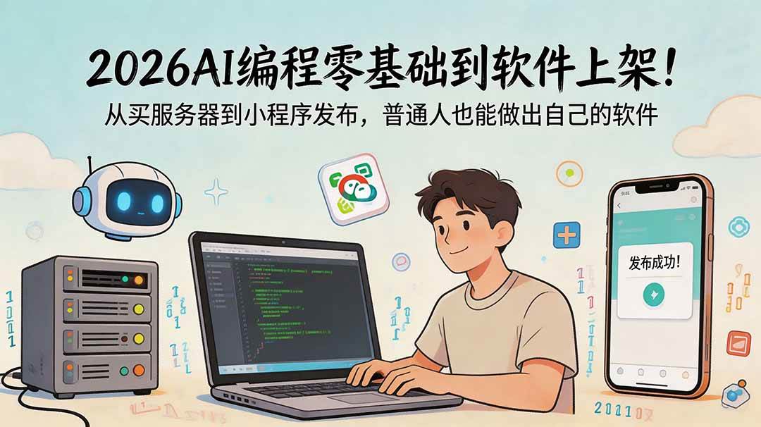 （18905期）2026AI编程零基础到软件上架！从买服务器到小程序发布，普通人也能做出自己的软件-卓越网创
