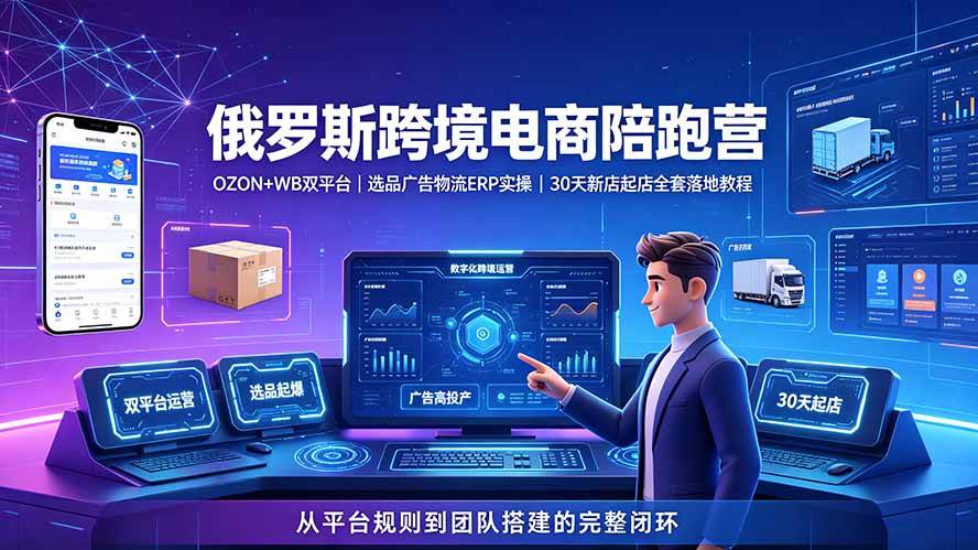 (19371期)2026俄罗斯跨境电商陪跑营:OZON+WB双平台|选品广告物流ERP实操|30天新店起店全套落地教程 (19371期)2026俄罗斯跨境电商陪跑营:OZON+WB双平台|选品广告物流ERP实操|30天新店起店全套落地教程