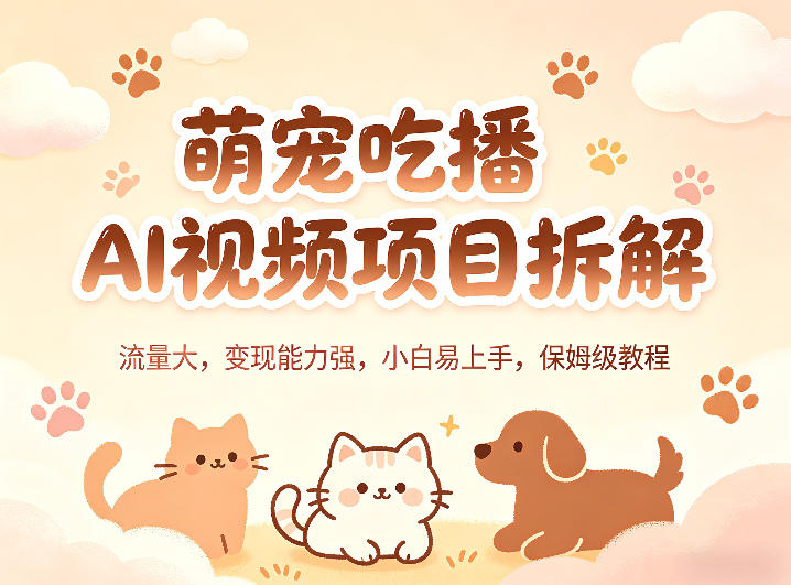 萌宠吃播AI视频项目拆解，流量大，变现能力强，小白易上手，保姆级教程-卓越网创