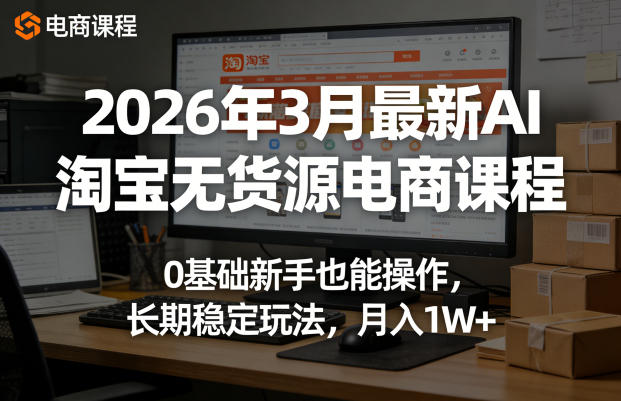 2026年3月最新AI淘宝无货源电商课程，0基础新手也能操作，长期稳定玩法，月入1W+（更新0415）-卓越网创