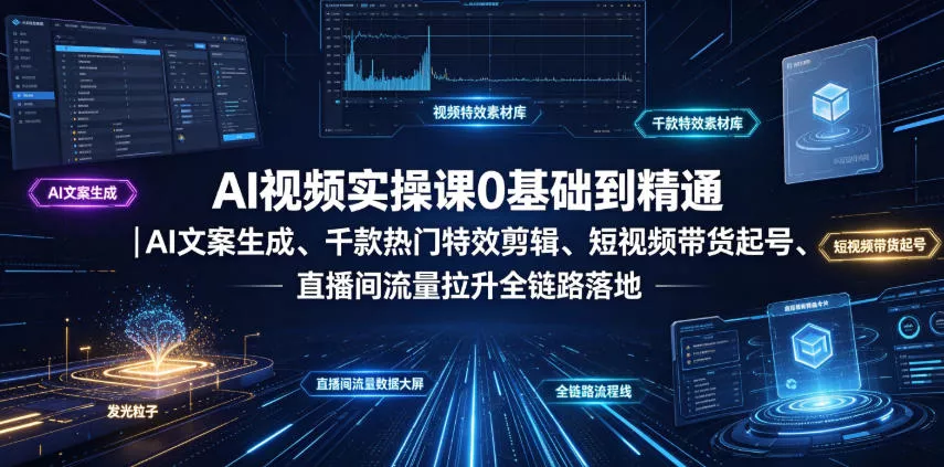 AI视频实操课0基础到精通|AI文案生成、千款热门特效剪辑、短视频带货起号、直播间流量拉升全链路落地 AI视频实操课0基础到精通|AI文案生成、千款热门特效剪辑、短视频带货起号、直播间流量拉升全链路落地