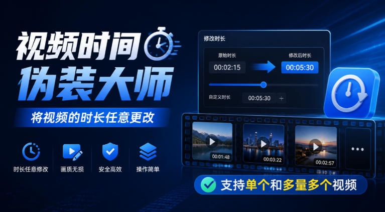 视频时间伪装大师，将视频的时长任意更改，支持单个和多量多个视频-卓越网创