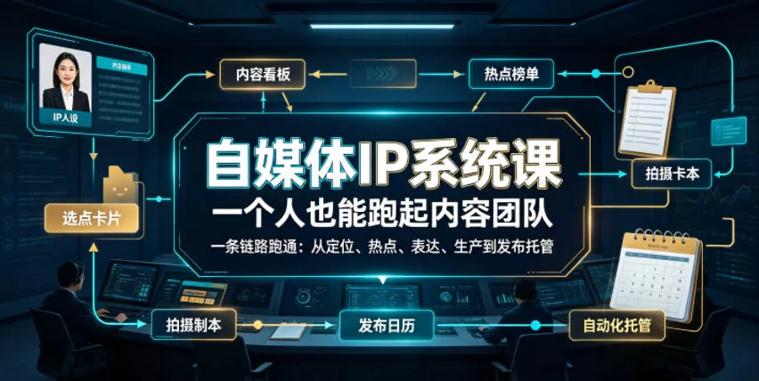 自媒体IP系统课,一个人也能跑起内容团队,一条链路跑通,从定位、热点、表达、生产到发布托管 自媒体IP系统课,一个人也能跑起内容团队,一条链路跑通,从定位、热点、表达、生产到发布托管