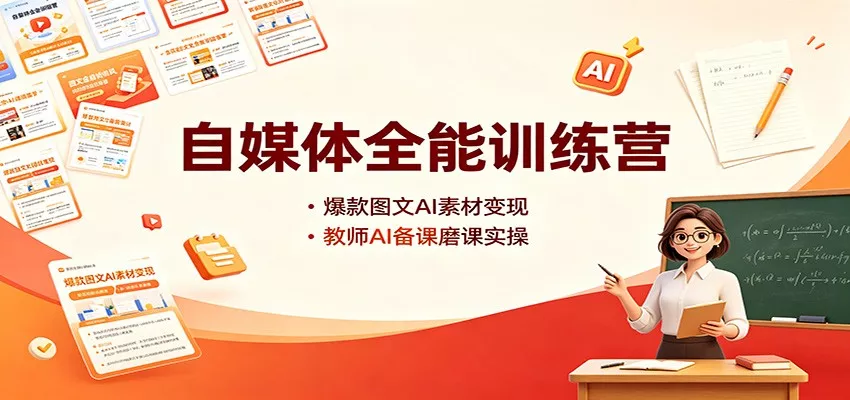 自媒体全能训练营:爆款图文AI素材变现,教师AI备课磨课实操-卓越网创