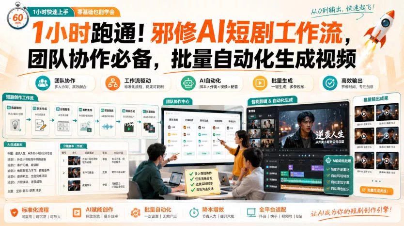 1小时跑通！邪修AI短剧工作流，团队协作必备，批量自动化生成视频-卓越网创