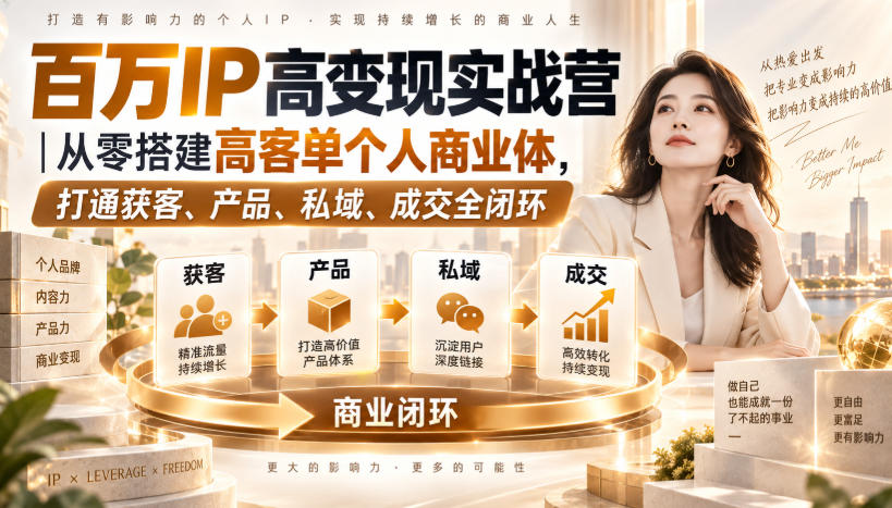 百万IP高变现实战营｜从零搭建高客单个人商业体，打通获客、产品、私域、成交全闭环-卓越网创