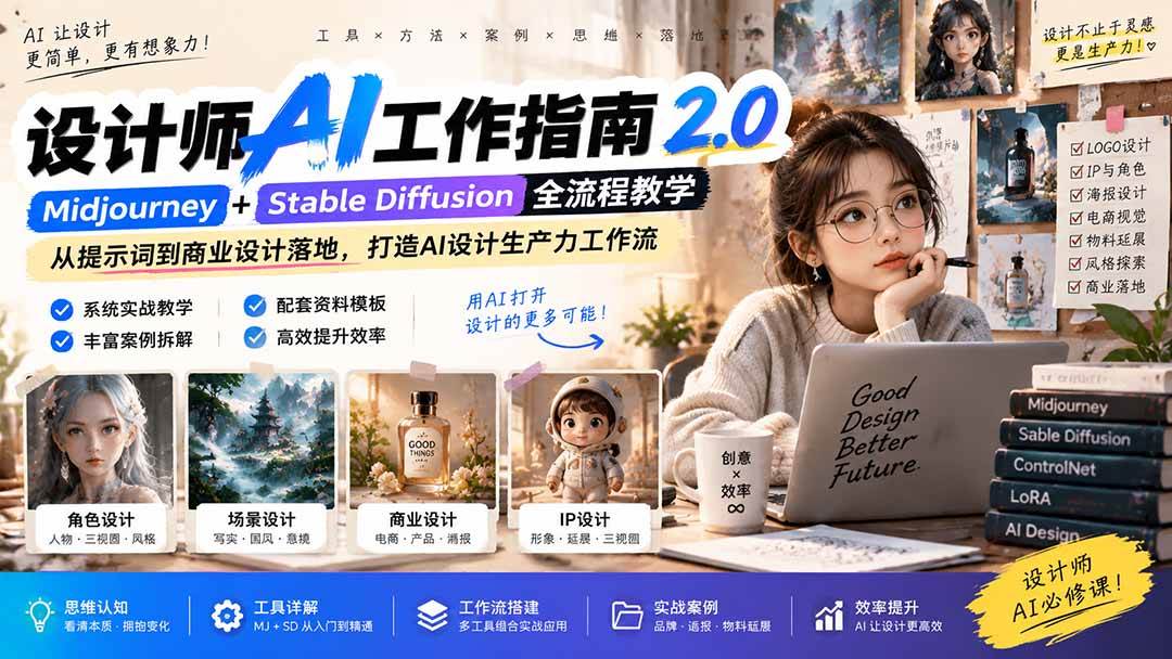 (20562期)《设计师AI工作指南 2.0》-无水印课:从思维落地,解锁 AI 设计生产力-卓越网创
