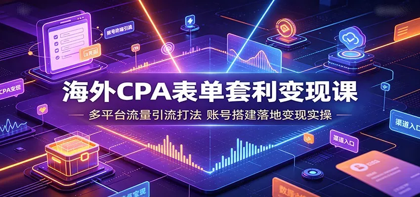 海外CPA表单套利变现课：多平台流量引流打法，账号搭建落地变现实操-卓越网创
