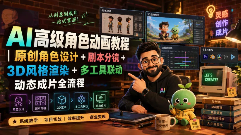 AI高级角色动画教程|原创角色设计+剧本分镜+3D风格渲染+多工具联动动态成片全流程【中英字幕】 AI高级角色动画教程|原创角色设计+剧本分镜+3D风格渲染+多工具联动动态成片全流程【中英字幕】