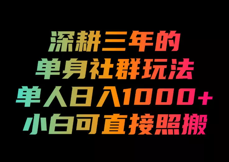 深耕三年的单身社群玩法,单人日入1000+,小白可直接照搬!【揭秘】-卓越网创
