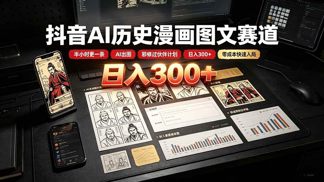 (19498期)抖音AI历史漫画图文赛道:半小时更一条×AI出图×邪修过伙伴计划×日入300+,零成本快速入局 (19498期)抖音AI历史漫画图文赛道:半小时更一条×AI出图×邪修过伙伴计划×日入300+,零成本快速入局
