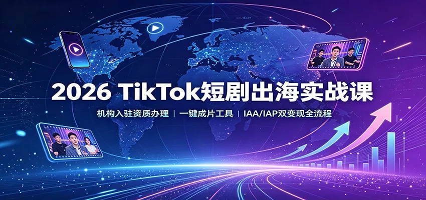 2026 TikTok短剧出海实战课：机构入驻资质办理，一键成片工具，IAA/IAP双变现全流程-卓越网创