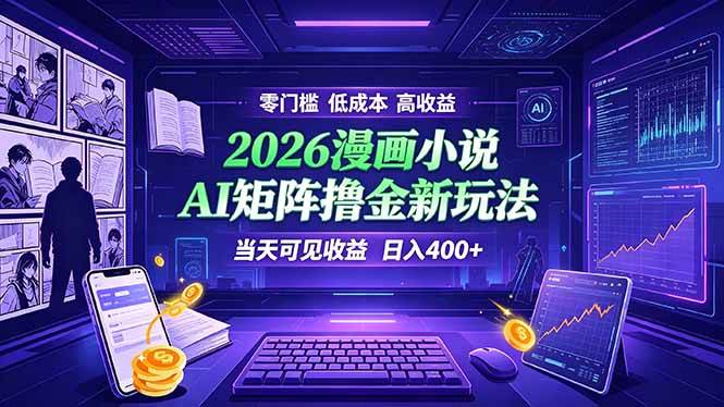 （19219期）爆款小说漫画大阅读 ai矩阵操作 当天可见收益 日入400+ 零门槛 高收益-卓越网创