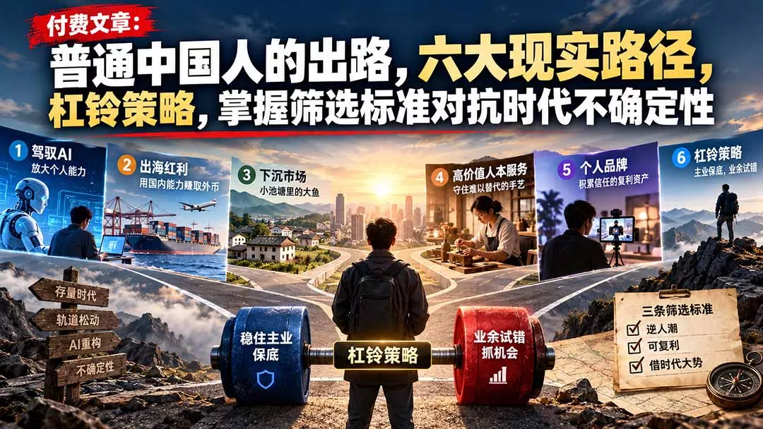 付费文章：普通中国人的出路，六大现实路径，杠铃策略，掌握筛选标准对抗时代不确定性-卓越网创