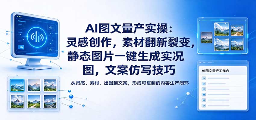 AI图文量产实操：灵感创作，素材翻新裂变，静态图片一键生成实况图，文案仿写技巧-卓越网创