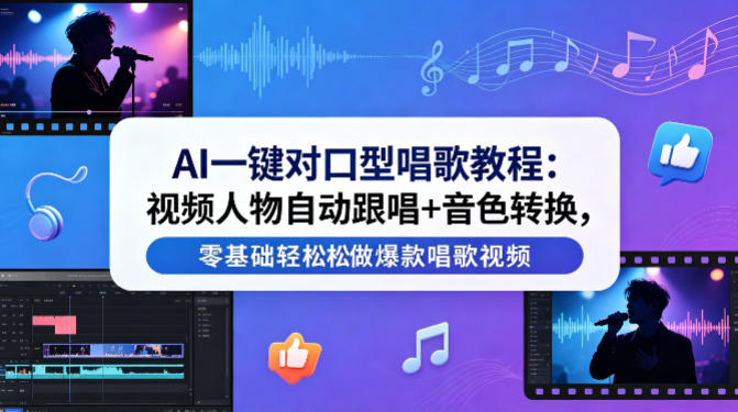 AI一键对口型唱歌教程:视频人物自动跟唱+音色转换,零基础轻松做爆款唱歌视频-卓越网创