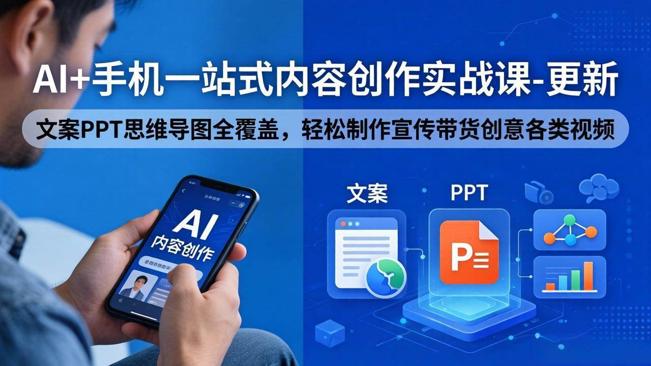 （18204期）AI+手机一站式内容创作实战课-更新，文案PPT思维导图全覆盖，轻松制作宣传带货创意各类视频-卓越网创